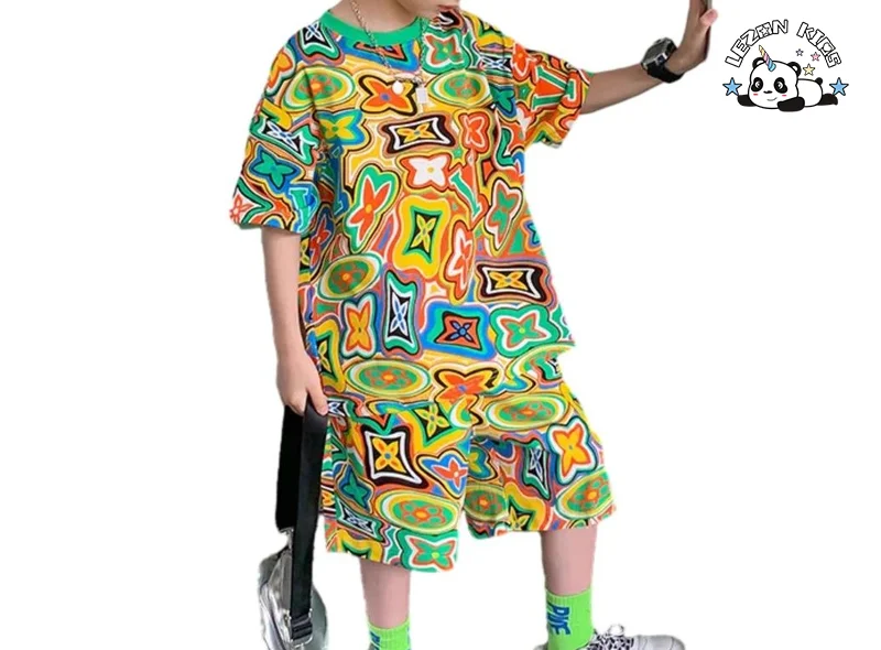 LEZONKIDS - Customized Children's Clothes Cotton Colorful Print T-shirt Short Boy 2 Piece Sets for Daily Wear